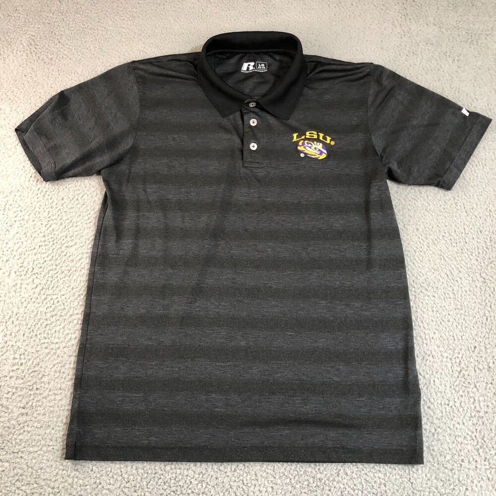 Louisiana State LSU Shirt Men Large Gray Black Polo Russell Football NCAA Sports